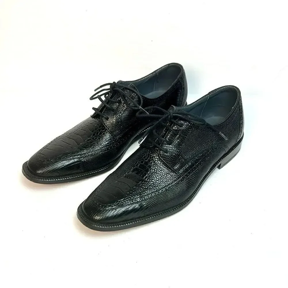 David X Genuine Lizard and Ostrich Men's Dress Shoes Black Size 9.5